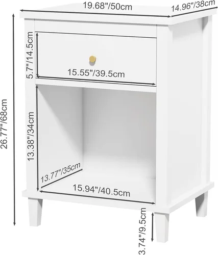 Miniatura 2 de Mesita de noche de madera para dormitorio con 1 cajón y 1 compartimento abierto (blanco)
