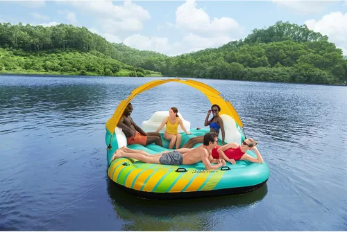 Miniatura 3 de Bestway Hydro Force Sunny - Balsa inflable para 5 personas, isla flotante, para agua, lago, con portavasos y parasol extraíble, color verde