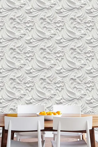 Miniatura 12 de Papel tapiz floral 3D para despegar y pegar, efecto visual 3D, 17.7"x78.7" pulgadas, autoadhesivo, extraíble, flor marrón amarillento, papel tapiz