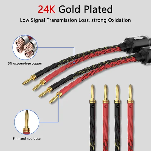 Miniatura 7 de Tertullus 1 par de cable de altavoz trenzado OFC de alta fidelidad con enchufe banana a enchufes banana para amplificador de altavoz, conciertos