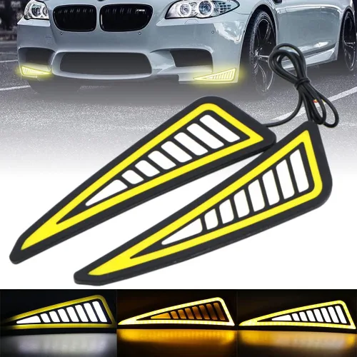 YSY 2 bombillas LED de doble color blanco ámbar COB luces de circulación diurna luz de giro flexible DRL luz diurna luz de conducción impermeable