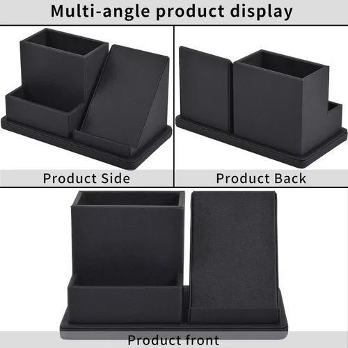 Miniatura 10 de Organizador de escritorio de piel sintética para bolígrafos/lápices, caja de almacenamiento multifunción para teléfono celular/control remoto con 3