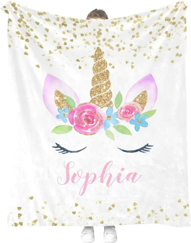 Miniatura 15 de Manta personalizada de unicornio floral para niñas, manta de bebé personalizada para niñas con nombre, regalos de bebé personalizados para niñas