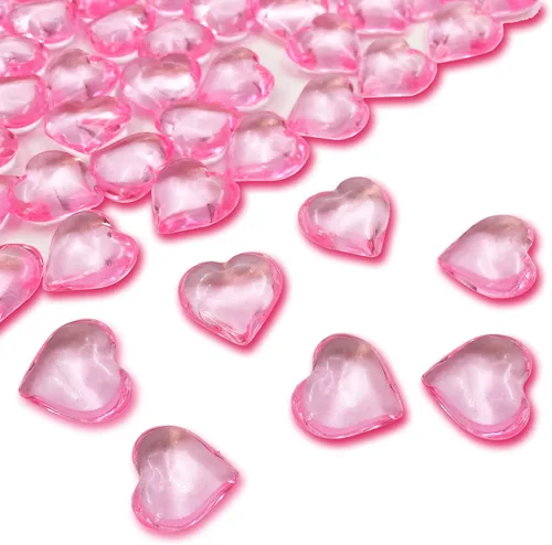 Miniatura 2 de 200 corazones acrílicos rosados, relleno de jarrón de 0.866 in, decoraciones para el día de San Valentín, decoración de mesa de corazón de plástico