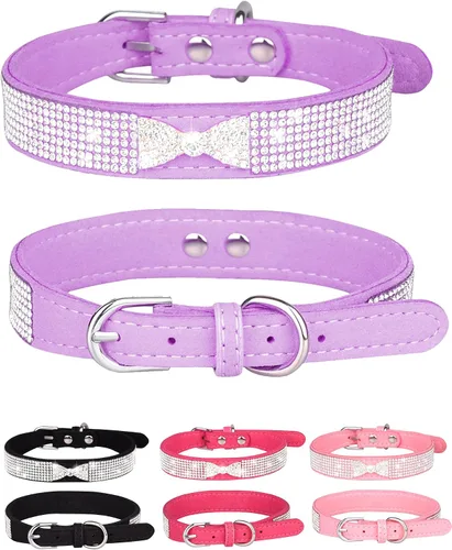 Miniatura 16 de Collar de perro para perros pequeños, collares ajustables de cuero de gamuza para perro, collar de perro rosa para gato, collar de perro