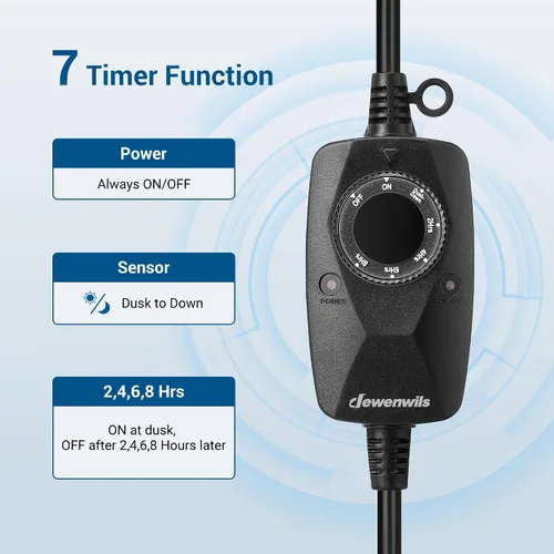 Miniatura 3 de DEWENWILS Temporizador de luz para exteriores resistente a la intemperie con cable de extensión de 2 pies, interruptor temporizador de fotocélula