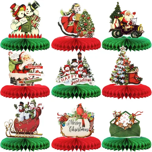 9 centros de mesa de nido de abeja de Navidad vintage del viejo mundo para mesas, decoraciones de mesa victorianas de Navidad, manteles de papel de