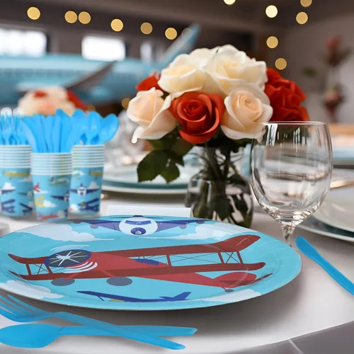 Miniatura 6 de Decoraciones de fiesta de avión - Platos, servilletas, vajilla y recuerdos - Sirve a 20 invitados