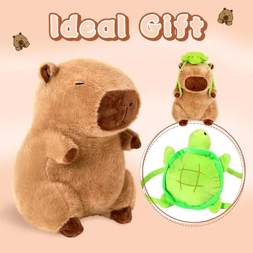 Miniatura 4 de Capybara - Peluche de 11.8 pulgadas con mochila de tortuga, animales de peluche Capybara suaves, regalos para abrazar, almohada de muñeca Capybara