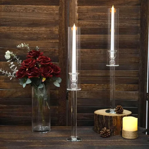 Miniatura 25 de Efavormart Paquete de 2 Portavelas Candelabro Transparente de 18", Pantalla de Vidrio para Vela, Pantalla de Vela Huracán de Extremo Abierto