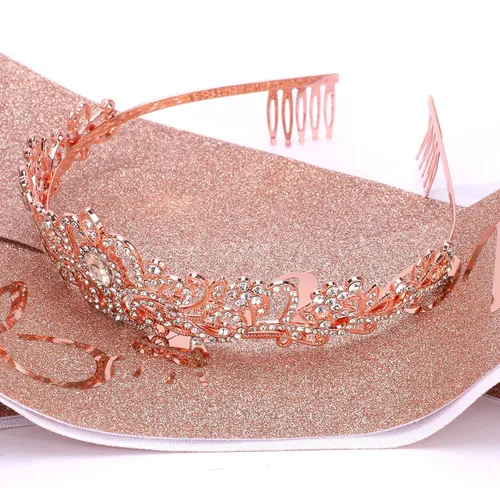 Miniatura 7 de Kit de corona de novia y corona de novia, decoraciones de CIEHER para despedida de soltera, oro rosa, corona de princesa para mujeres y niñas