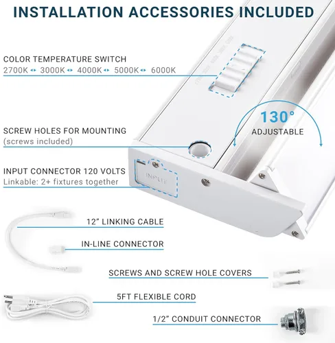 Miniatura 4 de PARMIDA - Iluminación LED giratoria para debajo del gabinete, instalación cableada o enchufable, 32 pulgadas, 18 W, 5CCT seleccionable por