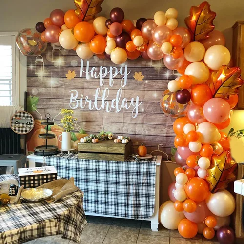 Miniatura 6 de Kit de arco de guirnalda de globos de Acción de Gracias de otoño, 138 unidades, globos de color naranja, rubor, borgoña, oro rosa, globos con hojas