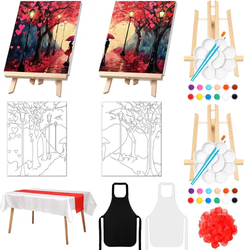 Miniatura 12 de Zhanmai 112 Piezas Kit de Sorber y Pintar para Adultos Noche de Cita Lienzo Predibujado Kit de Pintura para Parejas Pintura en Lienzo Arte