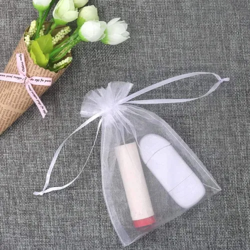 Miniatura 6 de 50 bolsas de papel de regalo de 4 x 6 pulgadas, tela de tul transparente de organza, bolsa de cordón blanco para baby shower, fiesta de cumpleaños