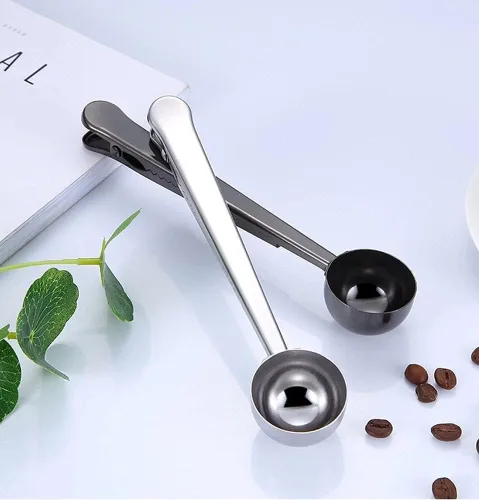 Miniatura 3 de Cuchara de café con clip de cucharada de acero inoxidable Cuchara de café con mango largo multifunción Bolsa de sellado Clip para té, café, proteína