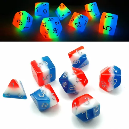 Miniatura 10 de Bescon Juego de dados poliédricos que brillan en la oscuridad de dos tonos Blue Dawn, juego de dados RPG luminosos d4 d6 d8 d10 d12 d20 d% paquete