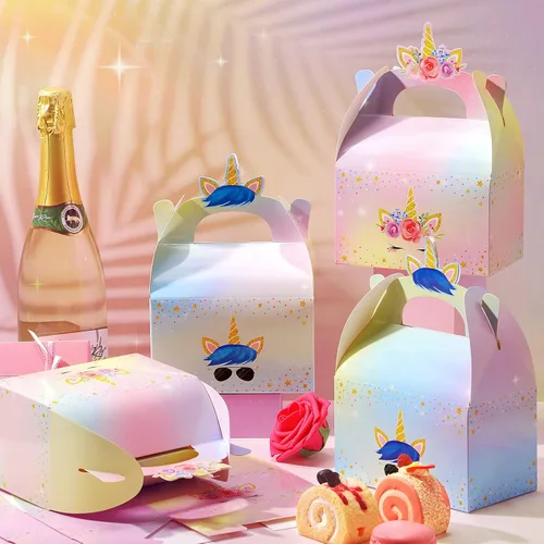 Miniatura 2 de Leinuosen Cajas de regalo de unicornio – Cajas de dulces con temática de arcoíris para niñas y niños decoración de fiesta de cumpleaños