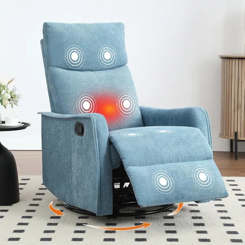 Miniatura 16 de Silla Reclinable Giratoria Manual con Balancín para Adultos, Sillón Reclinable Acolchado con Masaje y Calor, Silla Reclinable para Sala de Estar