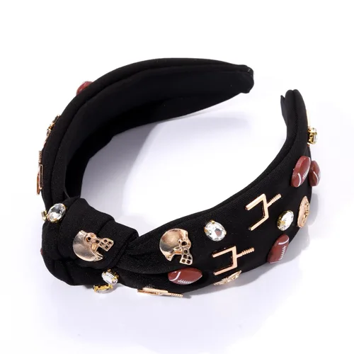 Miniatura 2 de Diadema de fútbol para mujer, accesorios de fútbol con cuentas de diamantes de imitación, diadema anudada con cristales adornados para el día