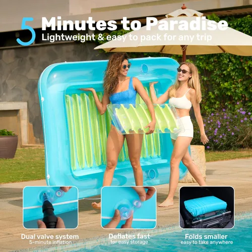 Miniatura 6 de SLOOSH Flotador inflable para adultos, con almohada, 216 x 145 cm, 4 en 1: balsa estilo tina bronceadora, camastro para tomar el sol, para fiestas