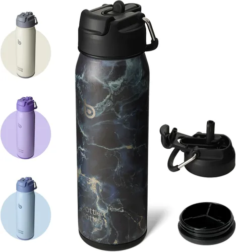Miniatura 11 de BOTTLE BOTTLE Botella de agua de 24 onzas aislada, botella de agua deportiva de acero inoxidable con popote y tapa ajustable Organizador diario