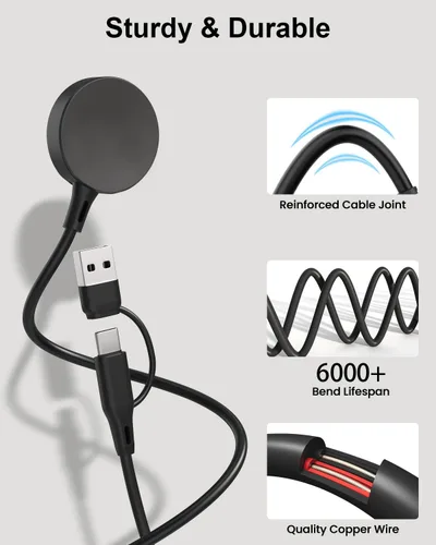Miniatura 4 de Cargador 2 en 1 para Samsung Galaxy Watch 8/8 Classic/7/Ultra 3.3 pies USB C/A Cable de carga de repuesto para Galaxy Watch FE/6/6 Classic/5