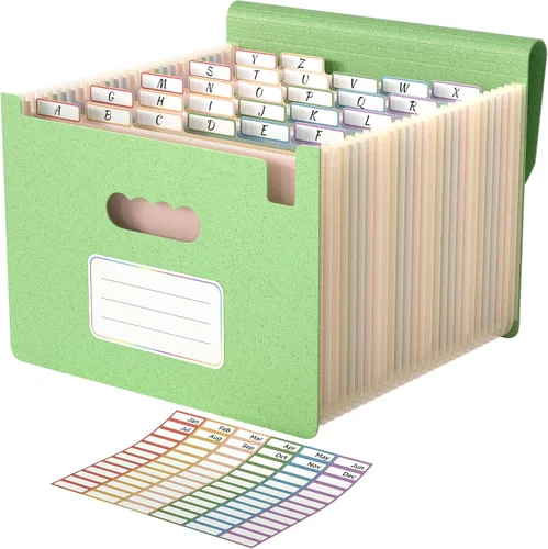 Miniatura 16 de ABC life Organizador de archivos de acordeón de 26 bolsillos, soporte mensual expandible de alta capacidad para facturas y recibos con pestañas