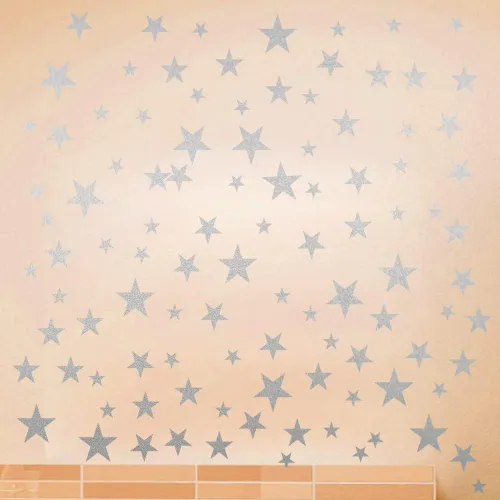 Miniatura 4 de Calcomanías de vinilo con diseño de estrellas para cuarto de bebé, dormitorio, habitación de niños o niñas, sala de juegos, aula, sala de estar Plata