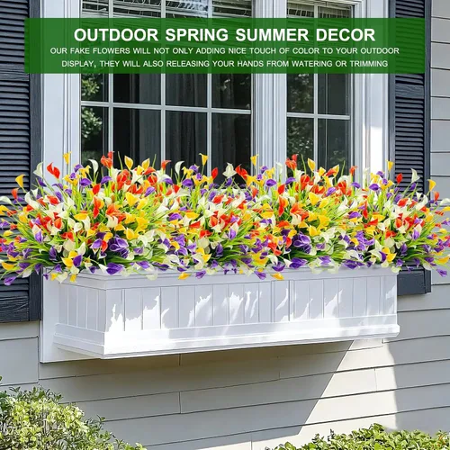 Miniatura 6 de TURNMEON 12 paquetes de flores artificiales de lirio de cala (240 cabezas), plantas falsas para exteriores, plantas falsas resistentes a los rayos