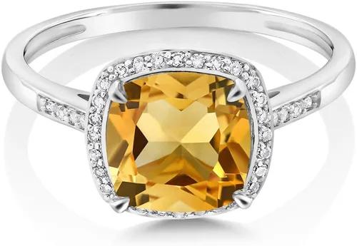 Miniatura 2 de Gem Stone King Anillo de compromiso de oro blanco de 10 quilates con piedra natal de citrino amarillo y diamantes decorativos para mujer