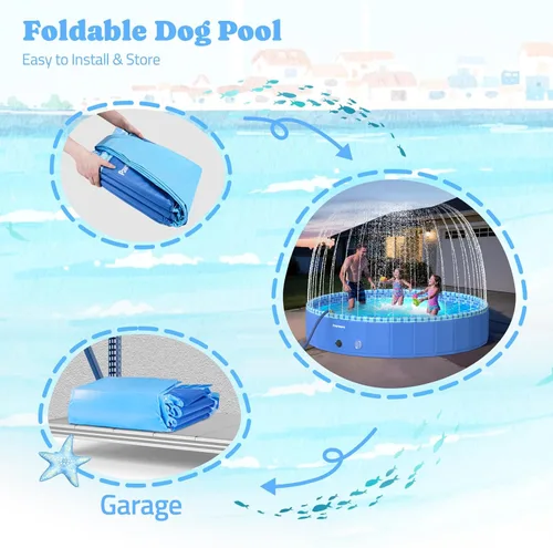 Miniatura 8 de Piscina plegable para perros con aspersor, luz LED RGB, 160 cm, piscina de plástico duro plegable para niños, piscina de chapoteo para perritos