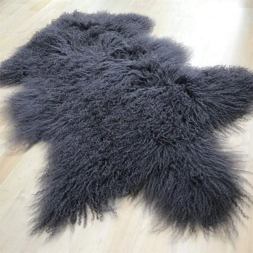 Alfombra gris tibetana auténtica, piel de oveja de cordero mongol, funda de piel de oveja con decoración súper esponjosa como alfombra para