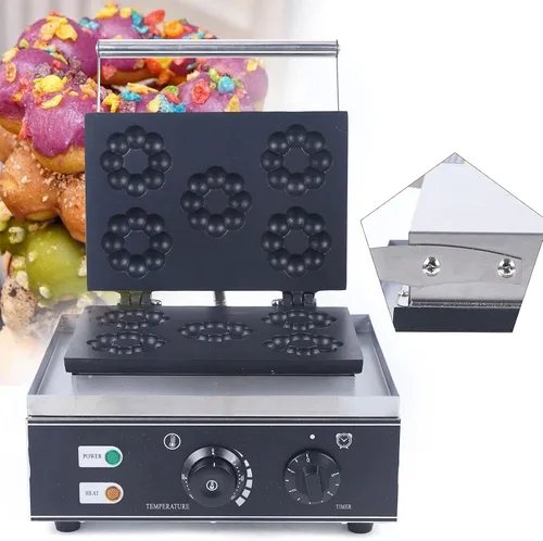 Miniatura 7 de LOYALHEARTDY Máquina de donas de flores de ciruelo de 5 agujeros, máquina comercial para hacer gofres, mini máquina de donas de 1500 W, 110 V
