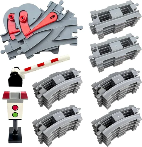 Juego de 37 pistas de tren – Compatible con todas las principales marcas, pista ferroviaria clásica con 20 curvas, 10 rectas y 2 interruptores,