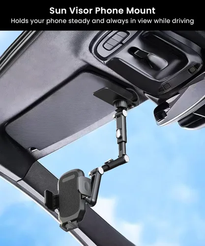 Miniatura 2 de Karmus Soporte de teléfono para visera solar para automóvil, soporte de teléfono con clip de aleación de aluminio con bloqueo automático, rotación