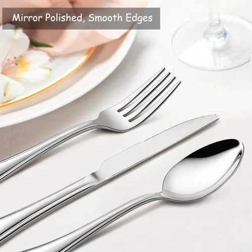 Miniatura 4 de E-far - Juego de cubiertos de acero inoxidable de 20 piezas, servicio para 4 personas, juego de utensilios de cocina de metal, cuchillos, tenedores