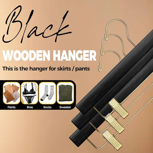 Miniatura 7 de Quality Hangers Perchas de madera negras para pantalones, paquete de 20 perchas giratorias para ropa, falda de madera de loto, pantalones, Negro