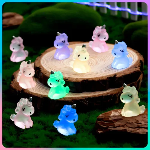 Miniatura 6 de HFAYDZSW 60 piezas de figuritas de unicornio mini de resina luminosas, ornamento pequeño de unicornio que brilla en la oscuridad para jardín