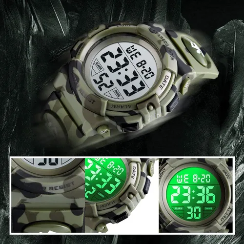 Miniatura 5 de Reloj analógico para niños, reloj para niños de 6 a 15 años, reloj digital para deportes al aire libre, multifuncional con cronógrafo LED 50 M
