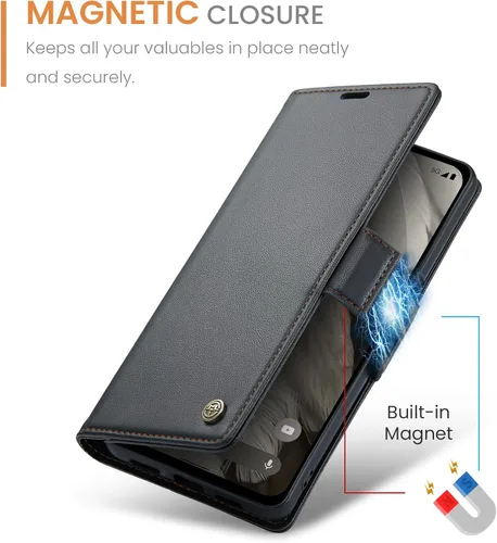 Miniatura 9 de Funda para Google Pixel 8, [bloqueo RFID] Funda de piel sintética tipo cartera con tarjetero y soporte para tarjetas, funda de teléfono a prueba