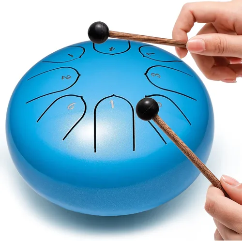 Miniatura 2 de Lronbird Tambor de lengua de acero, instrumento de percusión de 8 notas de 6 pulgadas para educación musical, meditación, relajación, calmante, Azul