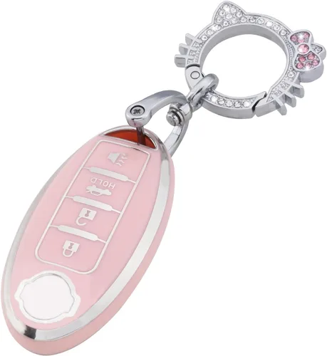 Miniatura 7 de Pangpai Funda de Llavero Rosa para Mercedes Benz, Protección de Funda de Llave de TPU Suave con Llavero Brillante Compatible con Clase C E S M CLS