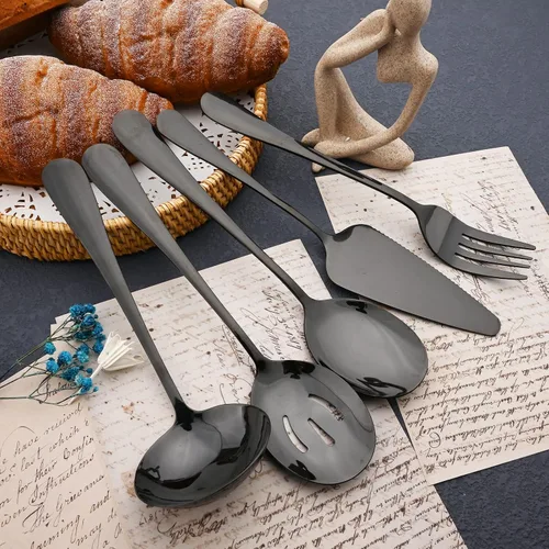 Miniatura 9 de JASHII Juego de cubiertos de 25 piezas con tenedor y cuchara con utensilios para servir para 4, cubiertos de acero inoxidable de grado alimenticio