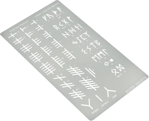 Miniatura 2 de Aleks Melnyk No.421 Plantilla de metal, runas Elder Futhark y Ogham, Alfabeto antiguo, alfabeto mágico de sigil, plantilla de letras para leña