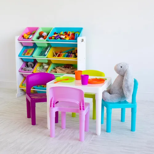 Miniatura 2 de Organizador de juguetes para niños con cajas de almacenamiento Tot Tutors, Espresso, Plástico, Blanco/Pastel Blanco/Pasteles