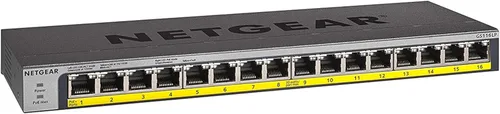 NETGEAR Conmutador PoE no administrado Gigabit Ethernet de 16 puertos (GS116LP) - con 16 x PoE+ @ 76W actualizable, para escritorio, montaje en