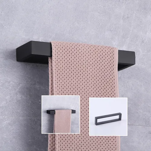 Miniatura 7 de GERZWY - Toallero moderno de acero inoxidable SUS304, color negro, colgador de toallas, anillo para toallas para baño, montaje en pared