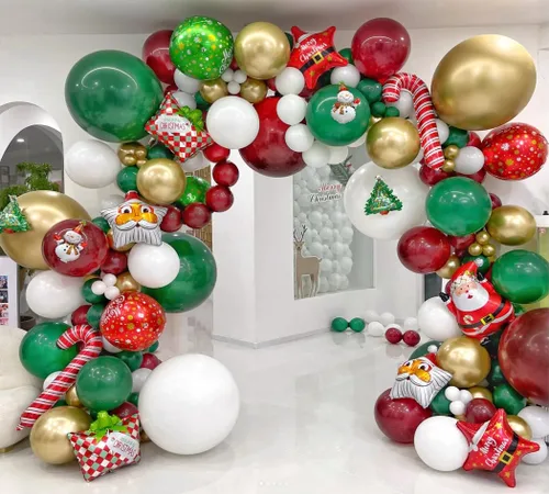 Miniatura 6 de AobkDeco Kit de arco de guirnalda de globos de Navidad de 138 piezas con globos rojos, verdes, dorados y blancos, globos de caramelo, globos