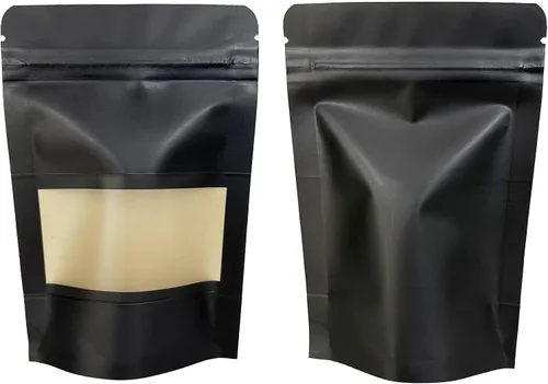 FERENLI 50 bolsas de papel kraft resellables negras con ventana mate para ventana, bolsas de almacenamiento de alimentos sellables con cierre de